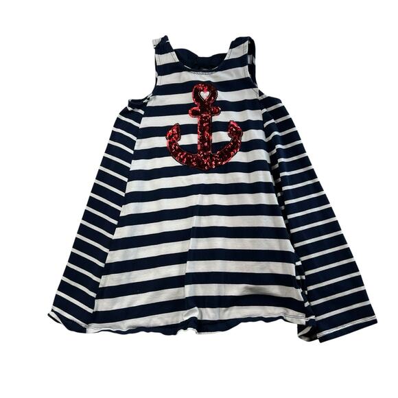 Tommy Bahama Girls S 5/6 Nautical Sundress Sequin Anchor Swing Striped Cruise - Picture 1 of 8